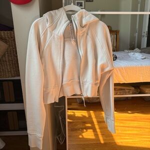 Cream Color Scuba Cropped Zip-Up Hoodie